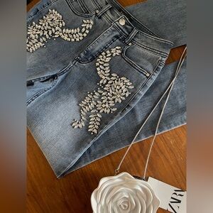 Cache Embellished Rhinestone Gems Denim y2K Statement Jean Size Women’s Sz 24